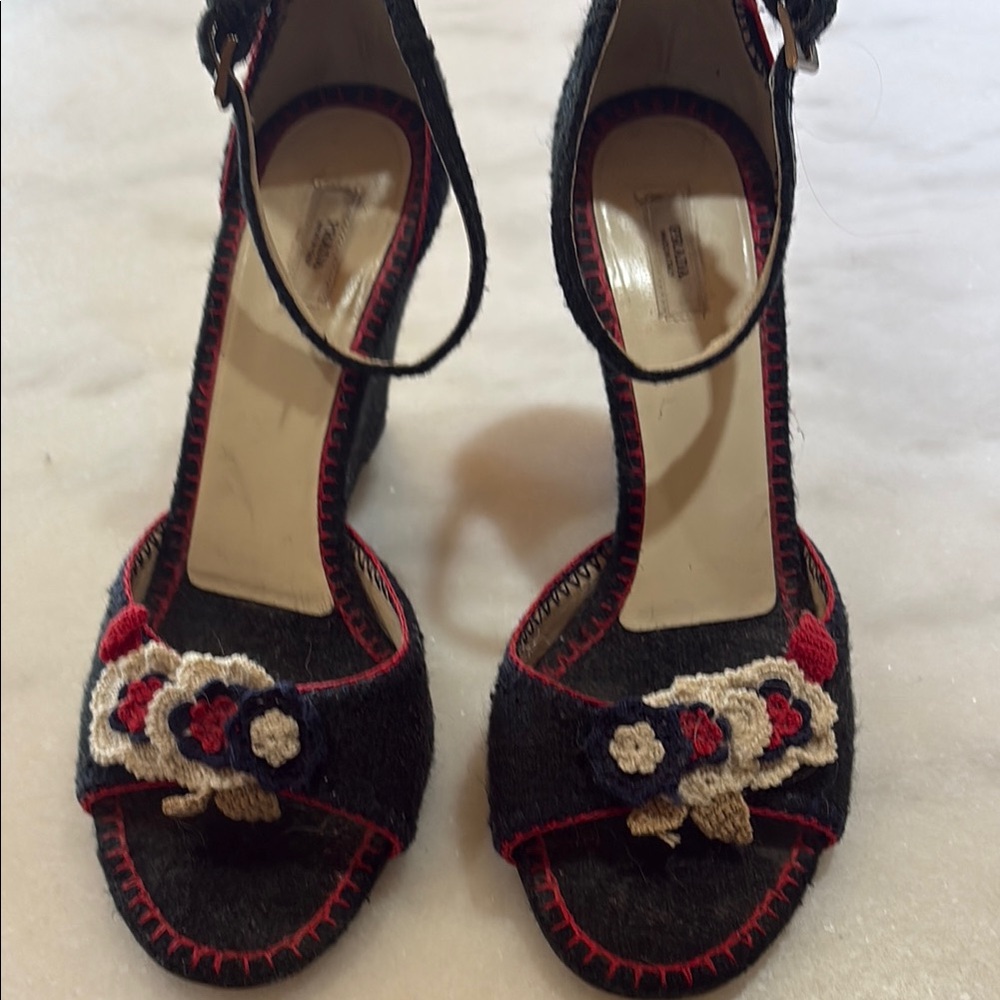 Prada Red and Cream Heels with Ankle Straps